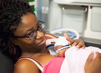 Mother and her premature baby in Mount Sinai NICU
